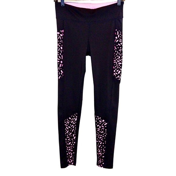 AEROPOSTALE HIGH RISE LEGGINGS BLACK & HOT PINK BLACK CUTOUT ACTIVE PANTS SIZE M - Picture 1 of 5